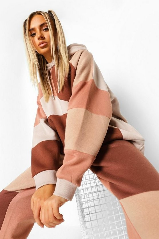 Tonal Colour Block Patchwork Hoodie | Boohoo.com (US & CA)