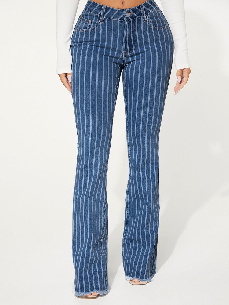 SHEIN SXY Striped Pattern Flare Leg Jeans | SHEIN