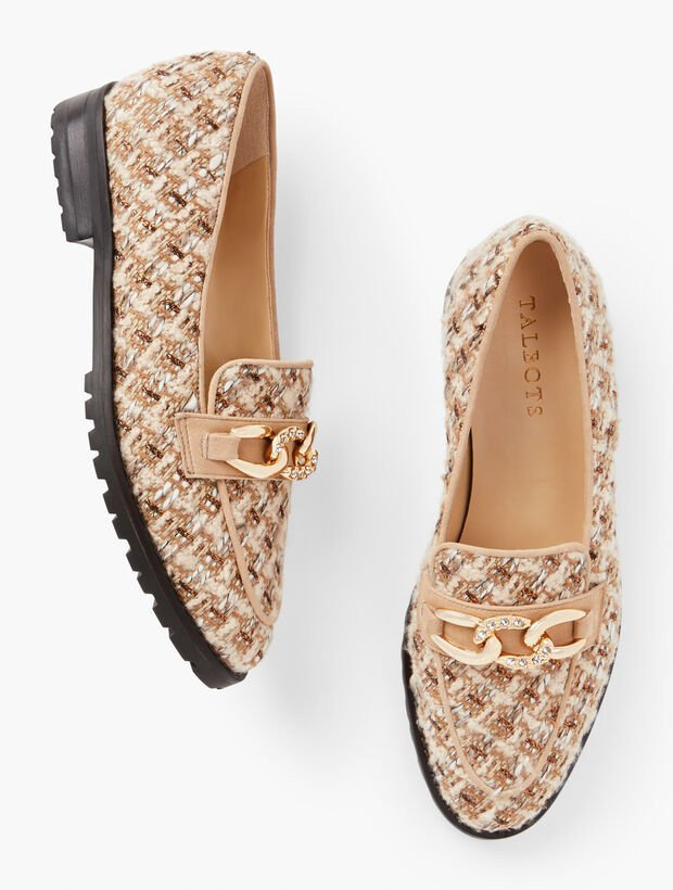 Leighton Chain Metallic Bouclé Loafers | Talbots