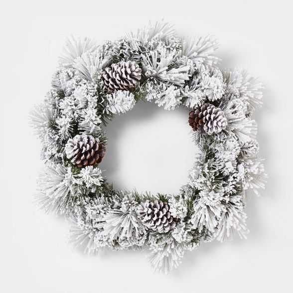 24in Unlit Mixed Pine Flocked Pinecone Wreath - Wondershop™ | Target