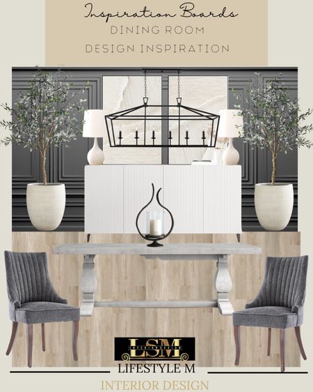 Dining room design inspiration. Recreate the look at home by shopping below. Dining table, dining chairs, candle holder, credenza buffet console, dining room chandelier, wall art, table lamp, planter, faux tree. 

#LTKSeasonal #LTKhome #LTKstyletip