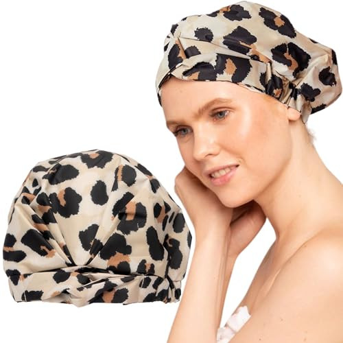 Kitsch Luxury Shower Caps for Women Reusable Waterproof - Large Shower Cap for Women, Non-slip, Quick-dry Hair Cap for Long and Short Hair, Comfortable and Stylish Design - Leopard | Amazon (US)