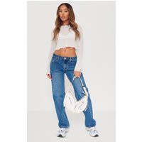 Petite Indigo Blue Wash Rigid Low Rise Straight Leg Jeans | PrettyLittleThing US