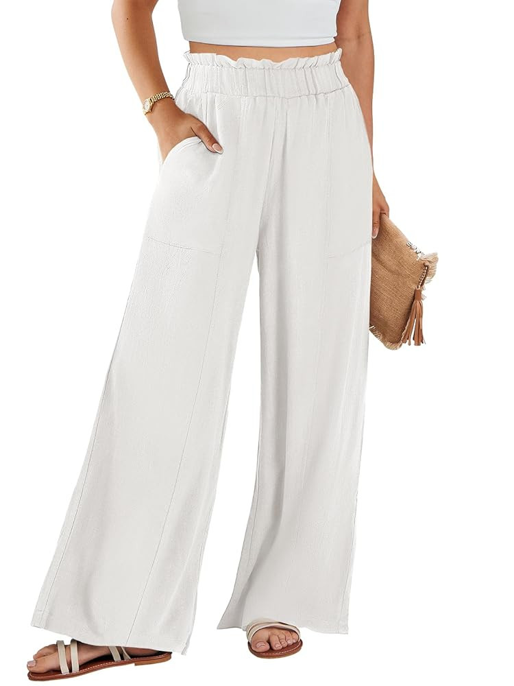 ANRABESS Womens Linen Pants 2025 Summer Casual Loose Wide Leg Palazzo Pants High Waist Flowy Beac... | Amazon (US)