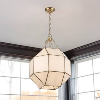 Ellis 18.5 in. 3-Light Gold Pendant Light Fixture with Satin White Glass Panels | The Home Depot