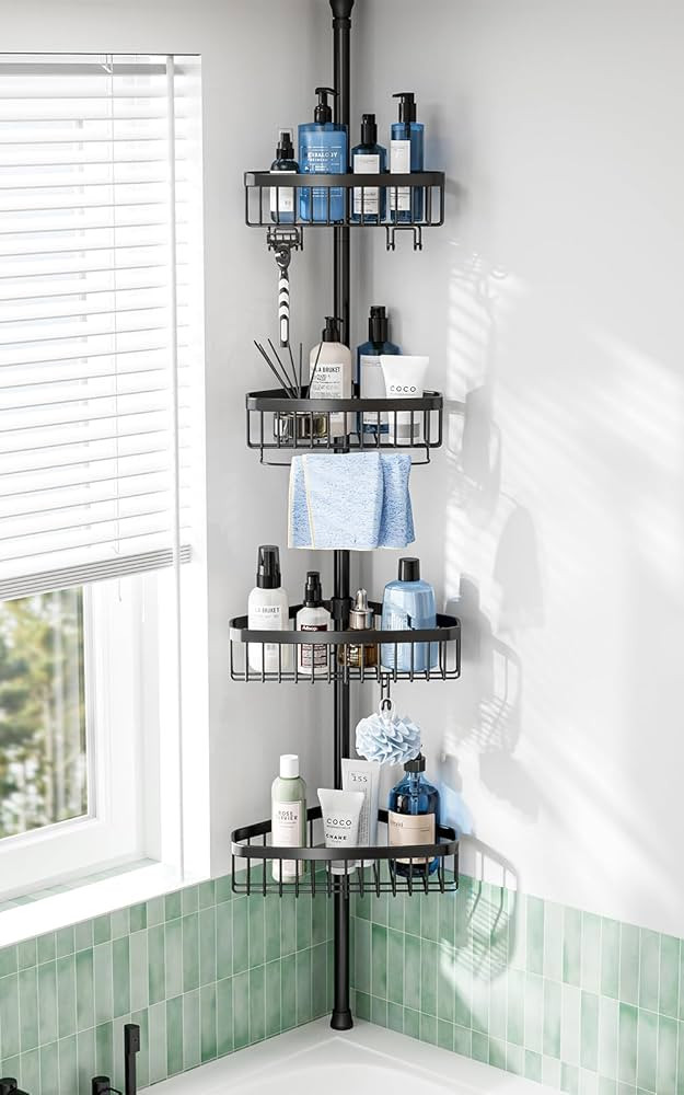 Corner Shower Caddy Tension Pole: Adjustable Rustproof 4-Tier Inside Bathroom Organizer - 47-121 ... | Amazon (US)