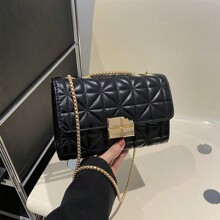New Spring Solid Color Embroidery Thread Fashionable Design Trendy Western Style Lock Buckle Womens Handbag With Shoulder Strap | SHEIN