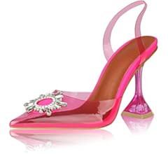 AMINUGAL Womens Slingback Clear High Heel Sandals Band Pointed Toe Triangle Heeled Rhinestones Cr... | Amazon (US)