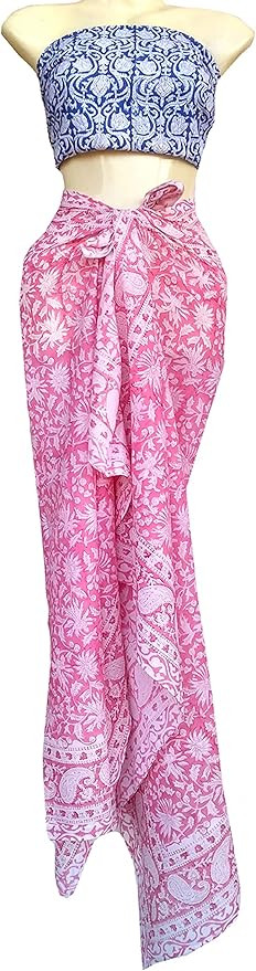 100% Cotton Hand Block Print Sarong Womens Swimsuit Wrap Cover Up Long (73" x 44") | Amazon (US)