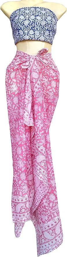 100% Cotton Hand Block Print Sarong Womens Swimsuit Wrap Cover Up Long (73" x 44") | Amazon (US)