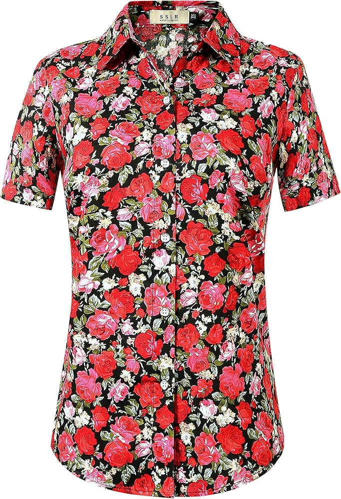 SSLR Womens Hawaiian Shirt Floral Blouses Short Sleeve Button Down Shirts for Women | Amazon (US)