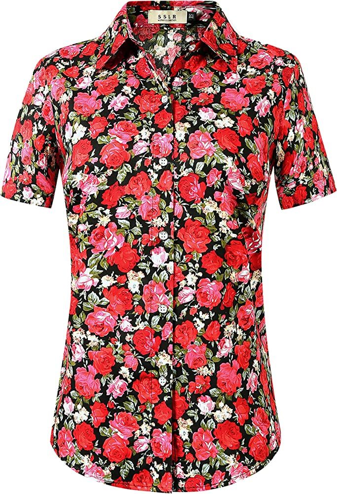 SSLR Womens Hawaiian Shirt Floral Blouses Short Sleeve Button Down Shirts for Women | Amazon (US)