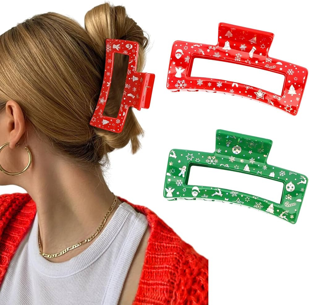 Christmas Hair Clips, Red Green Hair Accessories for Holiday Gifts, Xmas Square Claw Clips Strong... | Amazon (US)