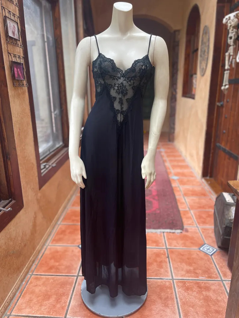 Vintage 70s Olga Nightgown | Black Nylon Full Length | XS/S | Etsy (Global)