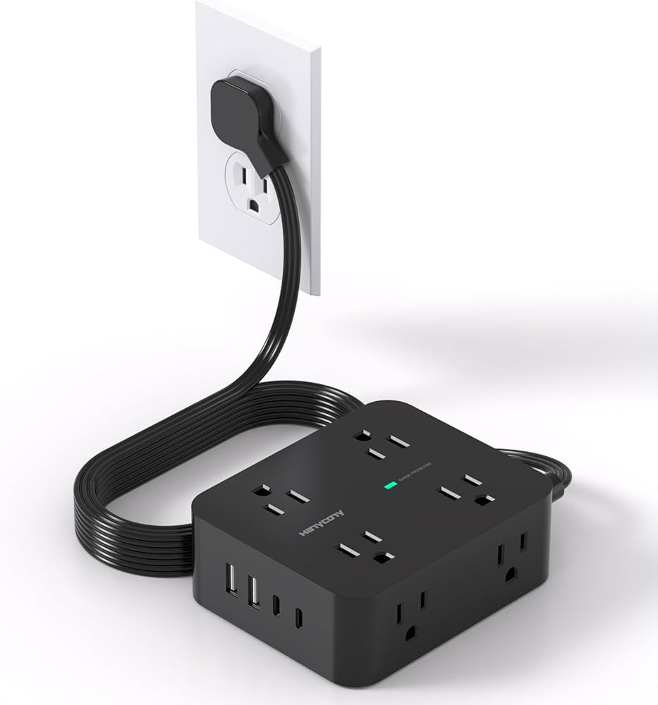 Power Strip Surge Protector, 5Ft Ultra Thin Flat Plug Extension Cord with Multiple Outlets, 8 Wid... | Amazon (US)