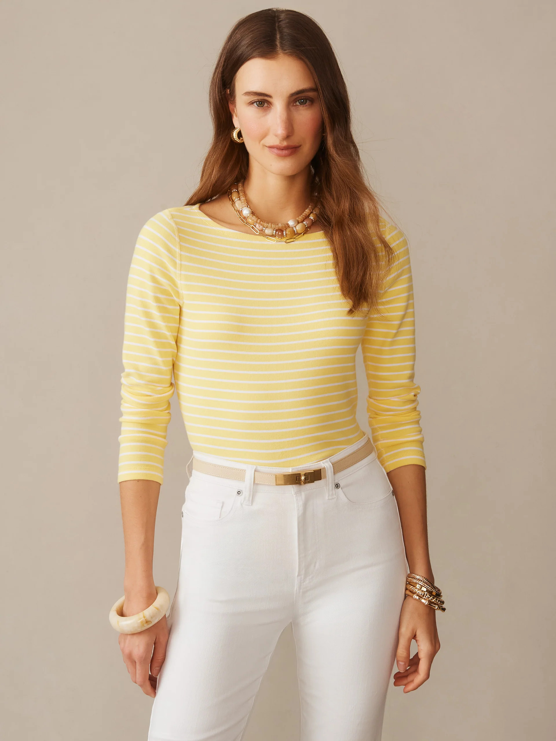 Daffodil/White Stripe Goldie Tee | Women's Tops | J.McLaughlin | J.McLaughlin