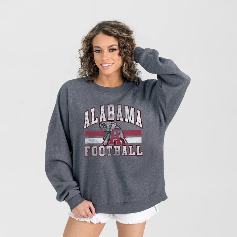 Women's Gameday Couture Charcoal Alabama Crimson Tide Oversized Good Vibes Premium Fleece Drop Sh... | Walmart (US)