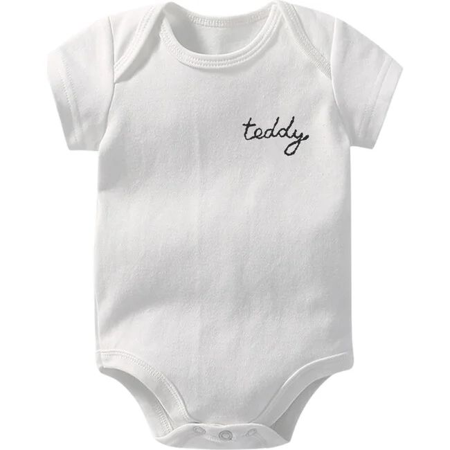 My Name is! Embroidered Bodysuit, White | Maisonette