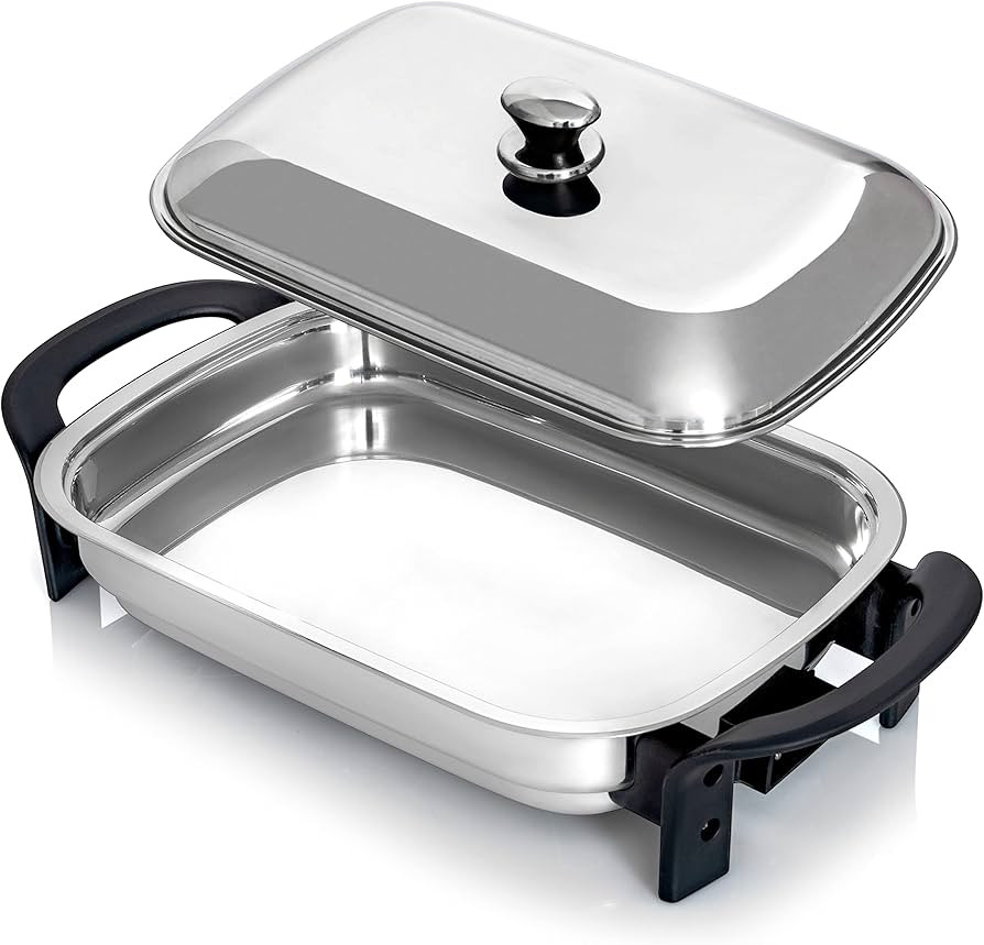 Maxam 16-Inch Electric Skillet - Rectangular Stainless Steel Pan with Handles and Lid Cover | Amazon (US)