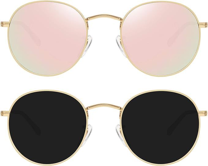 WOWSUN Vintage Round Sunglasses for Women Metal Frame Polarized UV 400 Fashion Trendy Sunnies | Amazon (US)