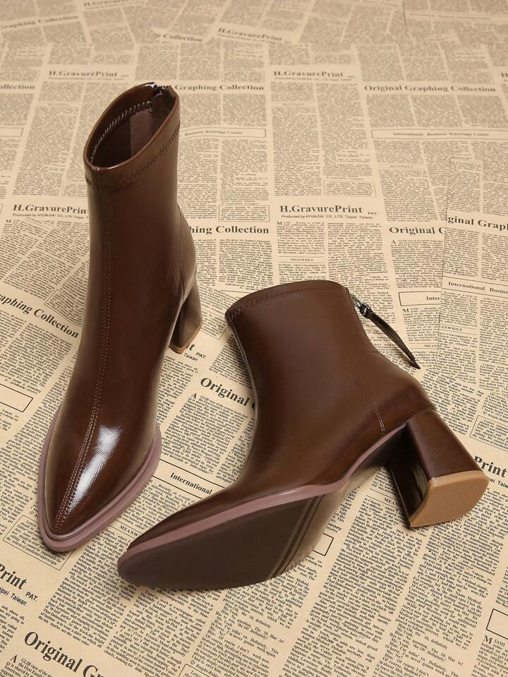 2024 Fall New Arrival Brown Versatile Women Elegant Countryside Ankle Boots, Chunky High Heel Poi... | SHEIN