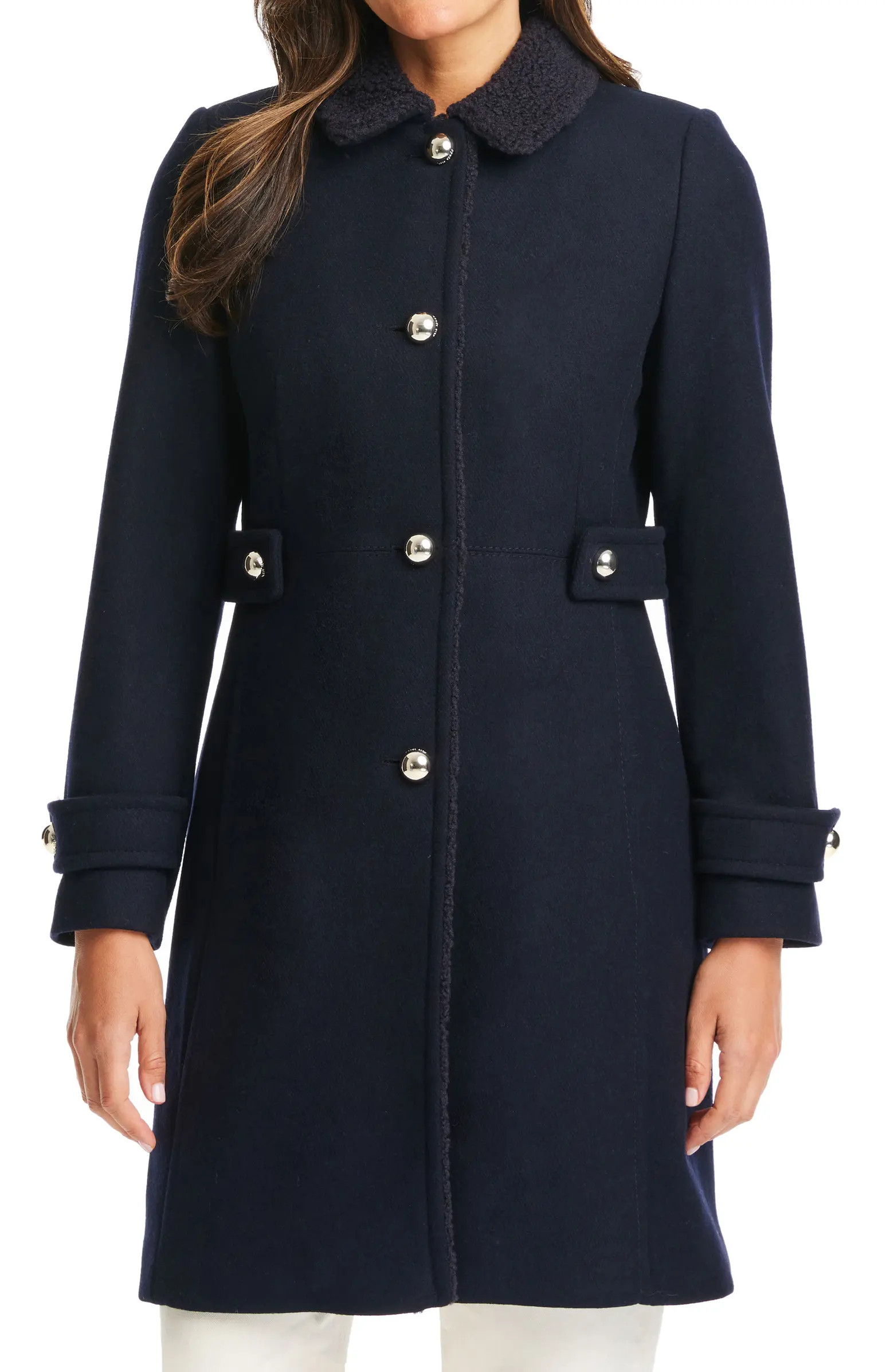 kate spade new york high pile fleece trim wool blend coat | Nordstrom | Nordstrom