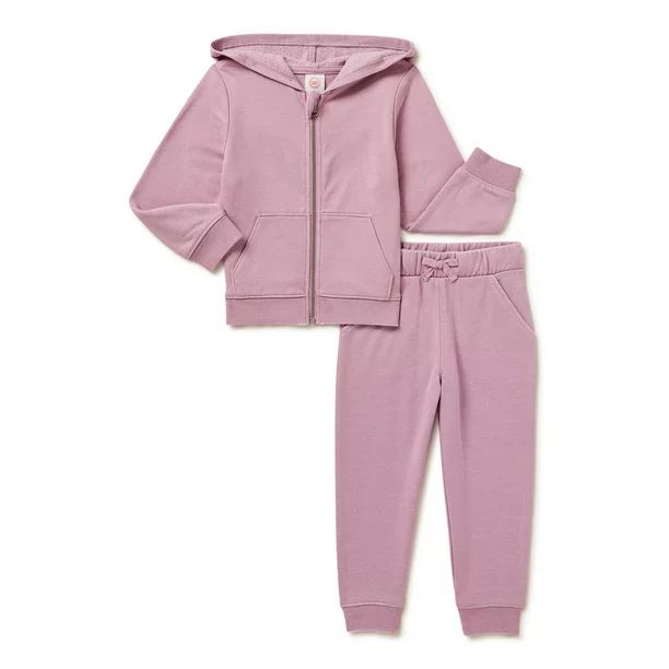 Wonder Nation Baby and Toddler Girls Fleece Zip Front Hoodie and Jogger Pants Set, 2-Piece 12M-5T | Walmart (US)