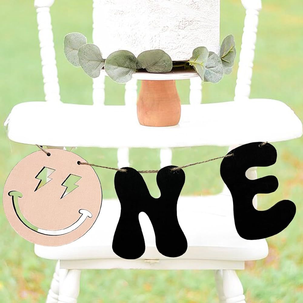 Wooden Smile One Banner,First Birthday High Chair Banner,One Highchair Banner for One Happy Dude ... | Amazon (US)