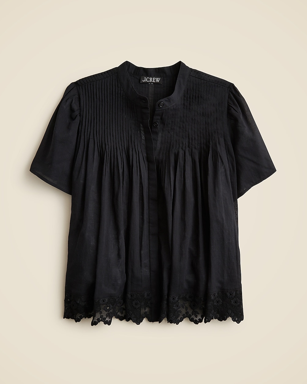 Lace-trim pintuck top in cotton voile | J. Crew US