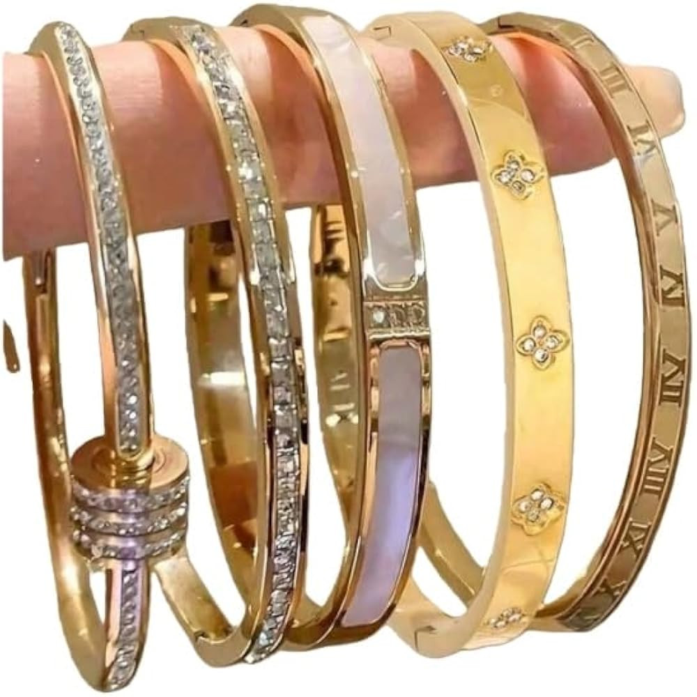 Multi-Layer Stackable Shiny Bracelets Set, Classic Hypoallergenic Non-Tarnish Jewelry, High-End L... | Amazon (US)