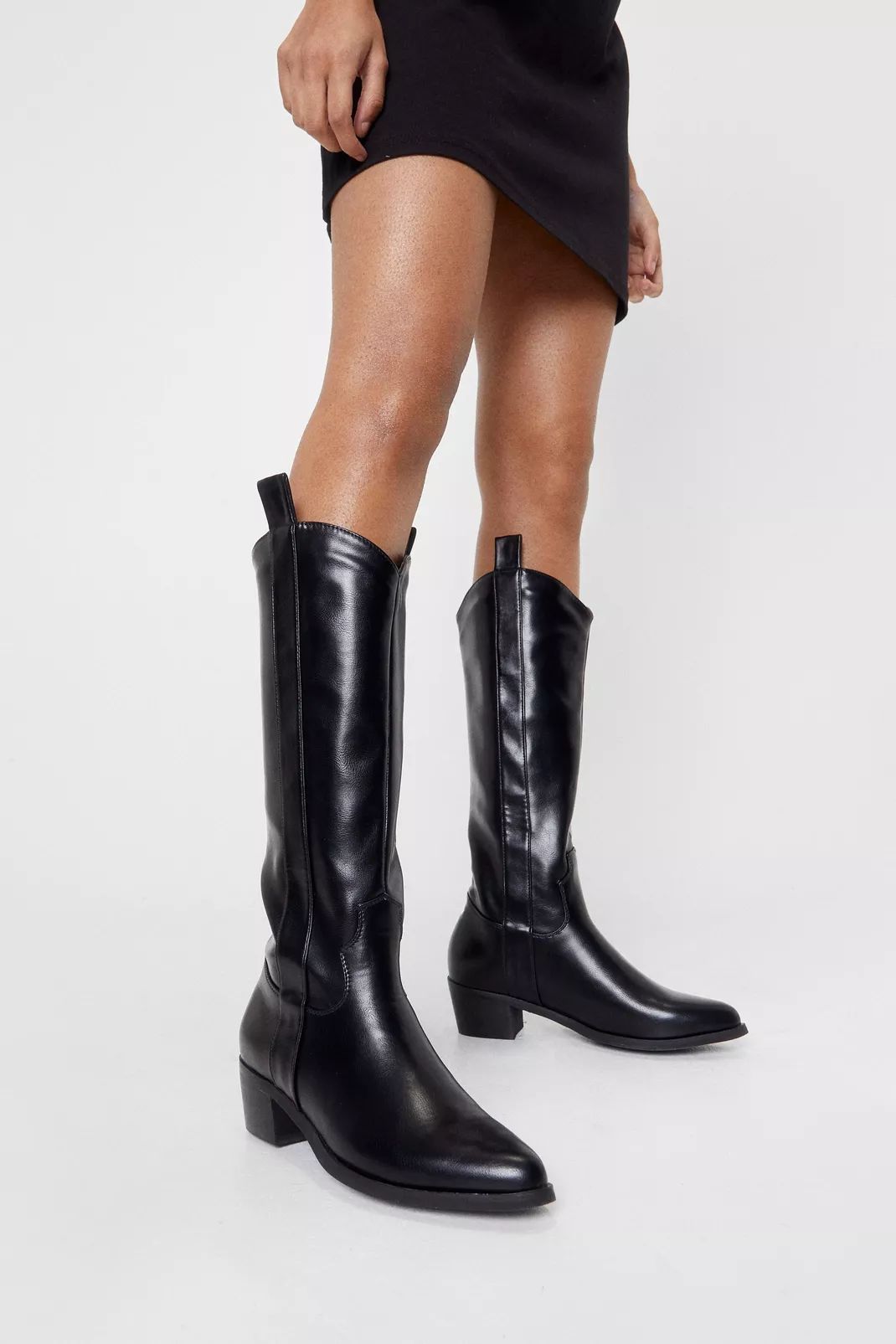 Faux Leather Western Knee High Boots | Nasty Gal (US)