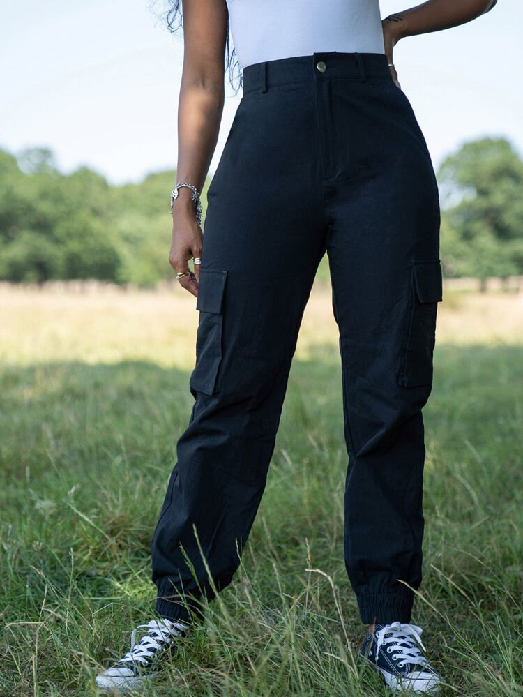 SHEIN Zipper Fly Flap Pocket Tapered Pants | SHEIN