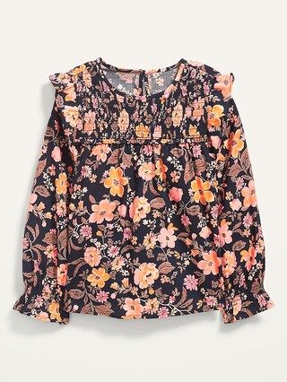Smocked-Ruffle Long-Sleeve Floral-Print Top for Girls | Old Navy (US)
