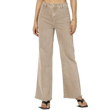 TheMogan Women s Acid Wash High Rise Cut Off Hem Comfort Stretch Denim Pants Wide Leg Jeans Ash Mocha M | Walmart (US)