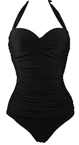 Cocoship 50s Solid Black Elegant Retro Vintage One Piece Swimwear Swimsuits XL(US8-10) | Amazon (US)