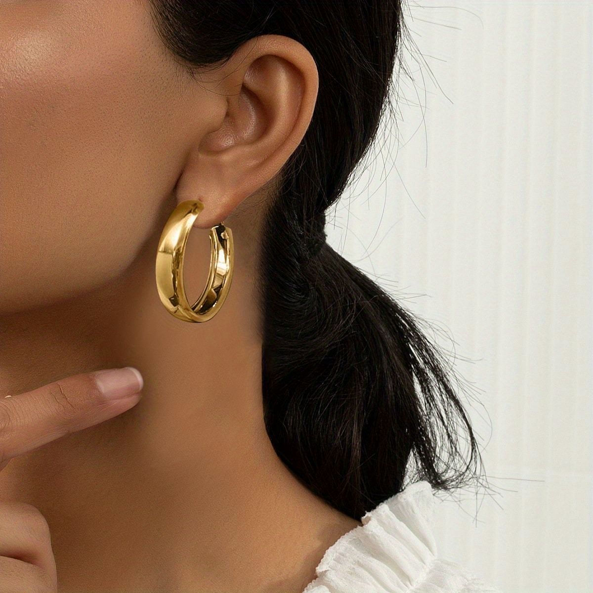 Glossy Elegant Minimalist Hoop Earrings Plated Jewelry - Temu | Temu Affiliate Program