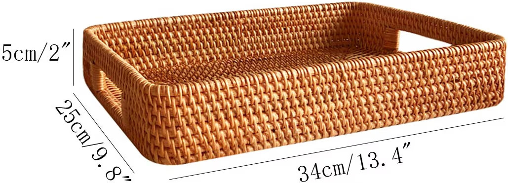 i-lan 13 Inch Handcrafted Serving Tray Rectangle Rattan Display Tray Plates with Cutout Handles a... | Amazon (US)