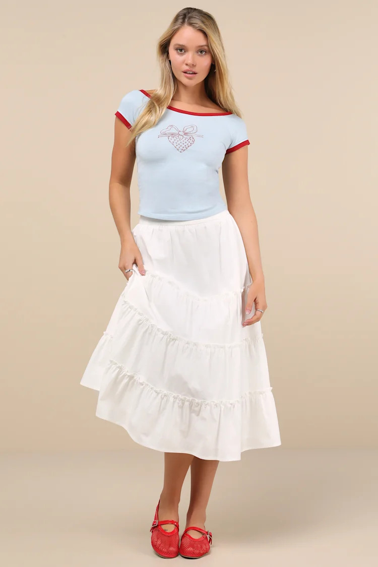 Bitha Light Blue Strawberry Graphic Tee | Lulus