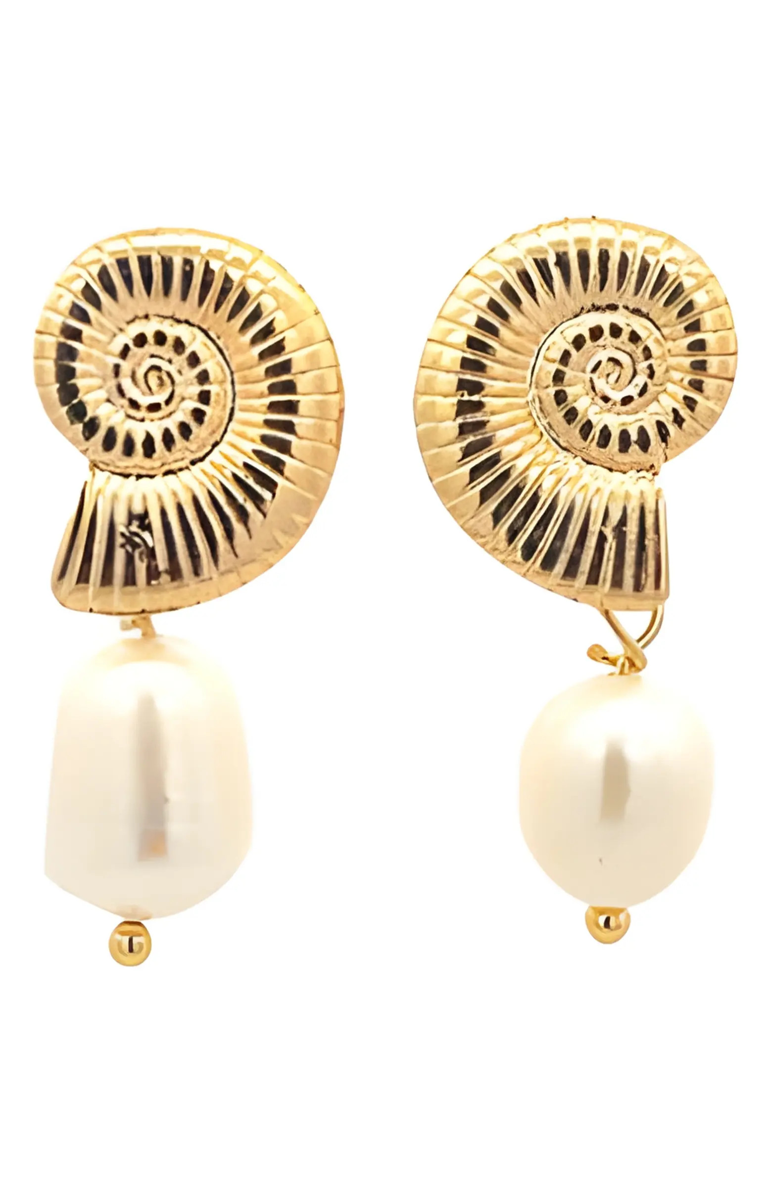 x SHARINA Seashell Faux Pearl Drop Earrings | Nordstrom
