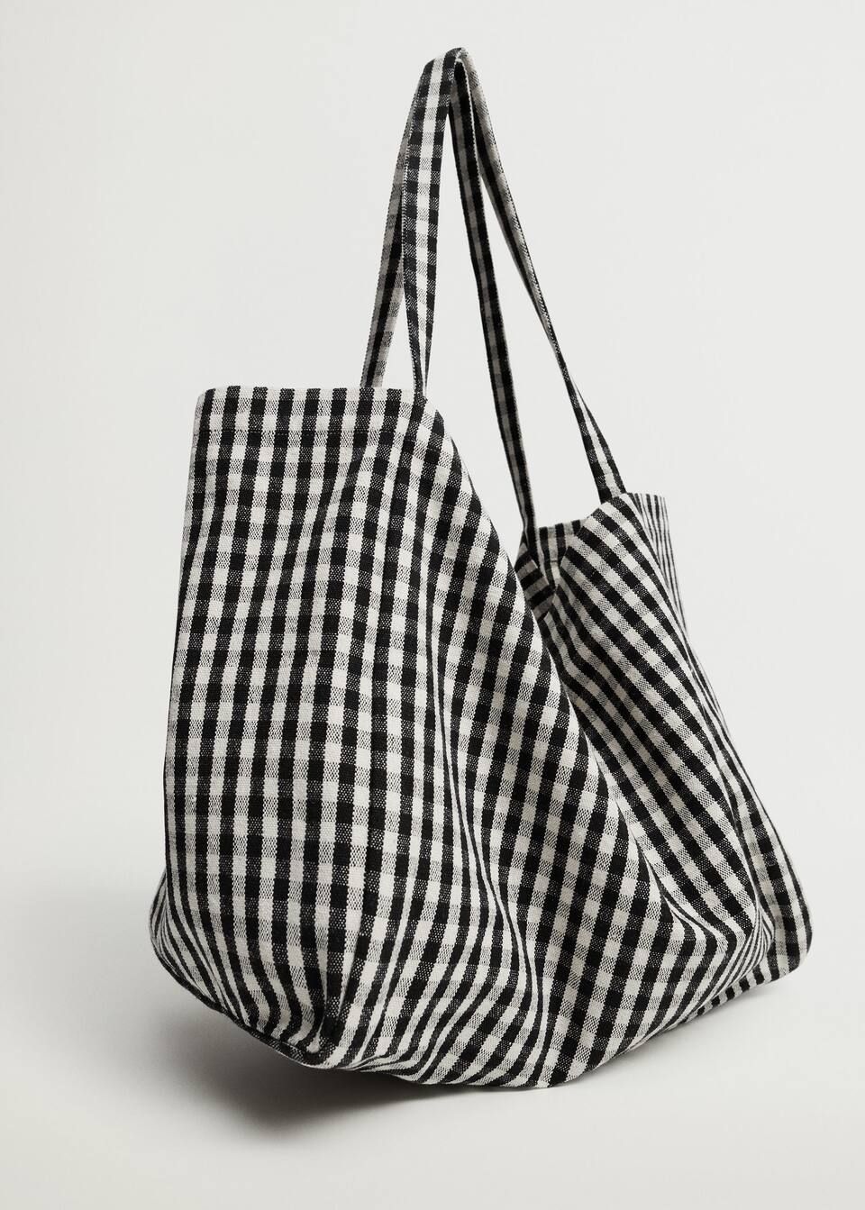 Gingham-check fabric shopper bag | MANGO (US)