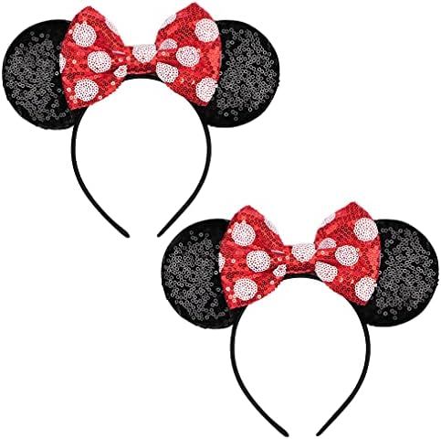 Mouse Ears Bow Headbands,FANYITY 2 Pcs Mice Ears Headbands for Girls & Women Glitter Party Princess  | Amazon (US)