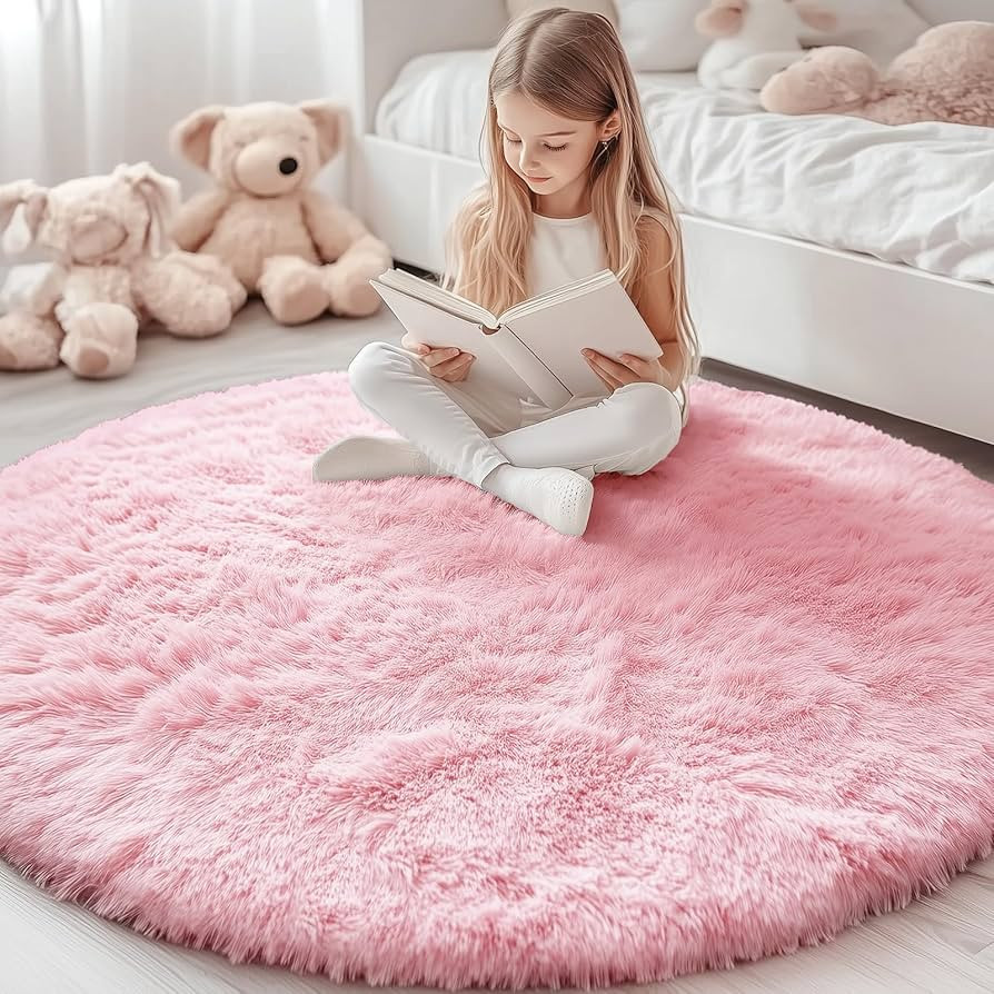 OLANLY Pink Round Rugs for Bedroom - Machine Washable, 4x4 Feet Circle Area Rugs for Living Room,... | Amazon (US)