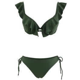 Ruffle Strap Tie Side High Leg Bikini Set | Chicwish