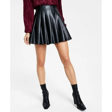 Women's Natal Faux-Leather Pleated Mini Skirt Black S | Walmart (US)