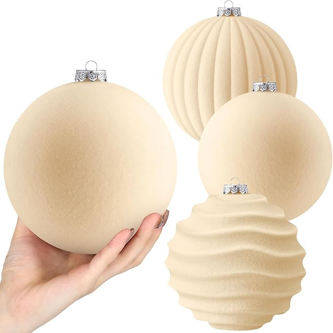 Syhood 4 Pcs 6 Inch Velvet Christmas Balls Large Velvet Ornaments Balls Xmas Tree Decorations Han... | Amazon (US)