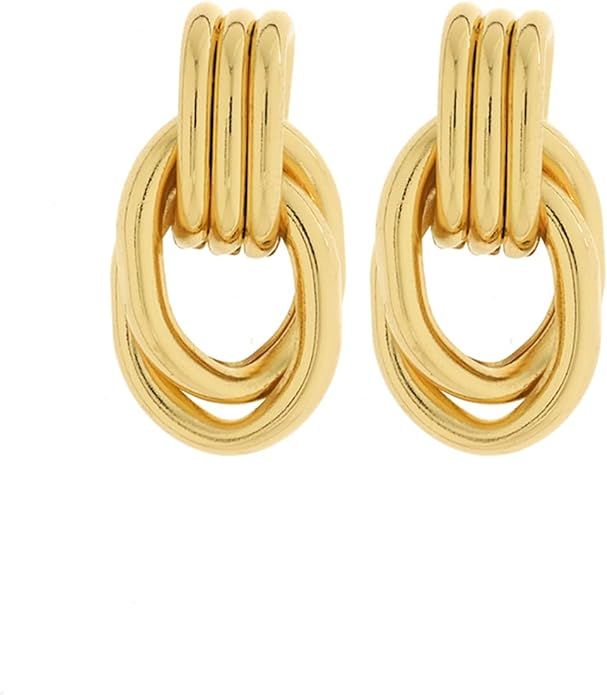 Gold Silver Cricle Statement Hoop Earrings Stud for Women Girls, Designer Aesthetic Doorknocker D... | Amazon (US)