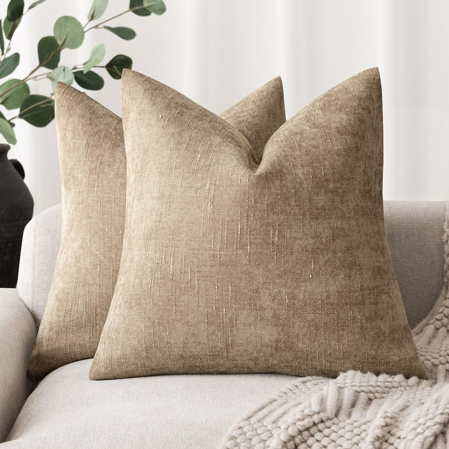 Foindtower Pack of 2 Textured Chenille Throw Decorative Pillow Covers Square Accent Solid Cushion... | Amazon (US)
