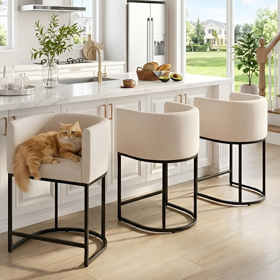 HNY Modern Counter Height Linen Fabric Upholstered Counter Stools Set of 3, 24 Inch Kitchen Islan... | Amazon (US)