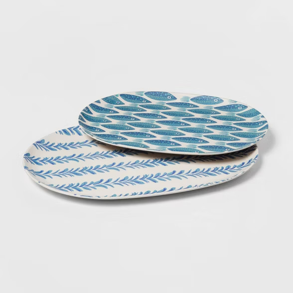 2pc Melamine and Bamboo Floral Serving Platter - Opalhouse™ | Target
