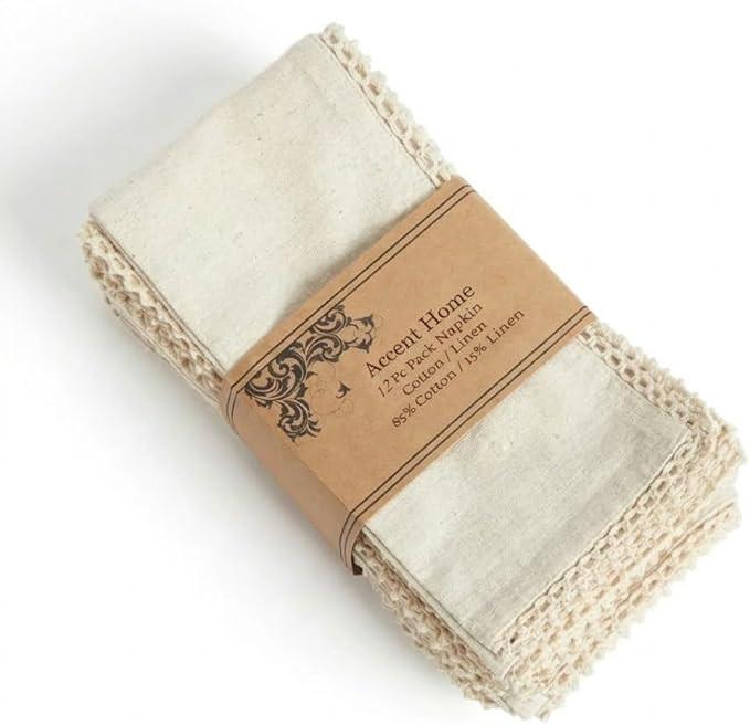 ACCENTHOME Natural Cloth Napkins Set of 12 18x18 inch Cotton Dinner Napkins - Washable Soft Premi... | Amazon (US)